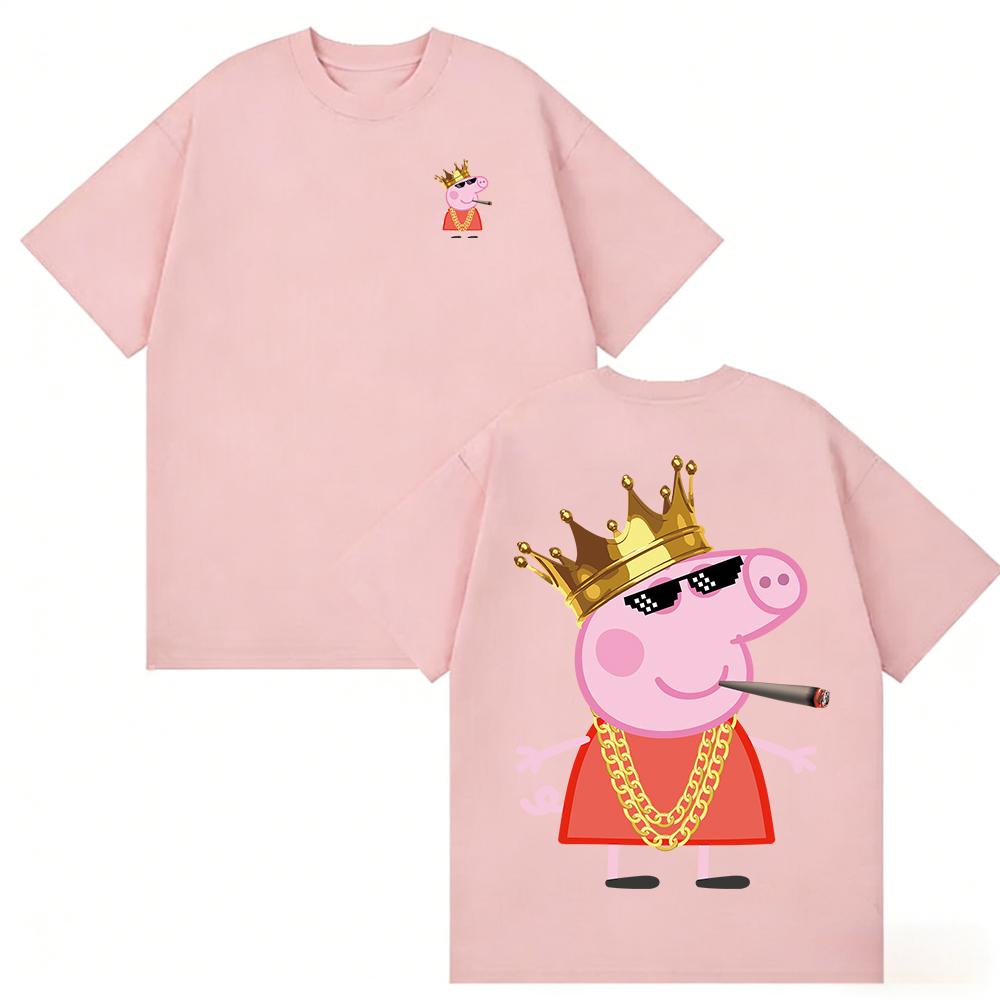 Summer Peppa Pig Page Cartoon Pattern Printed T-shirt Kids Unisex Breathable Loose Casual