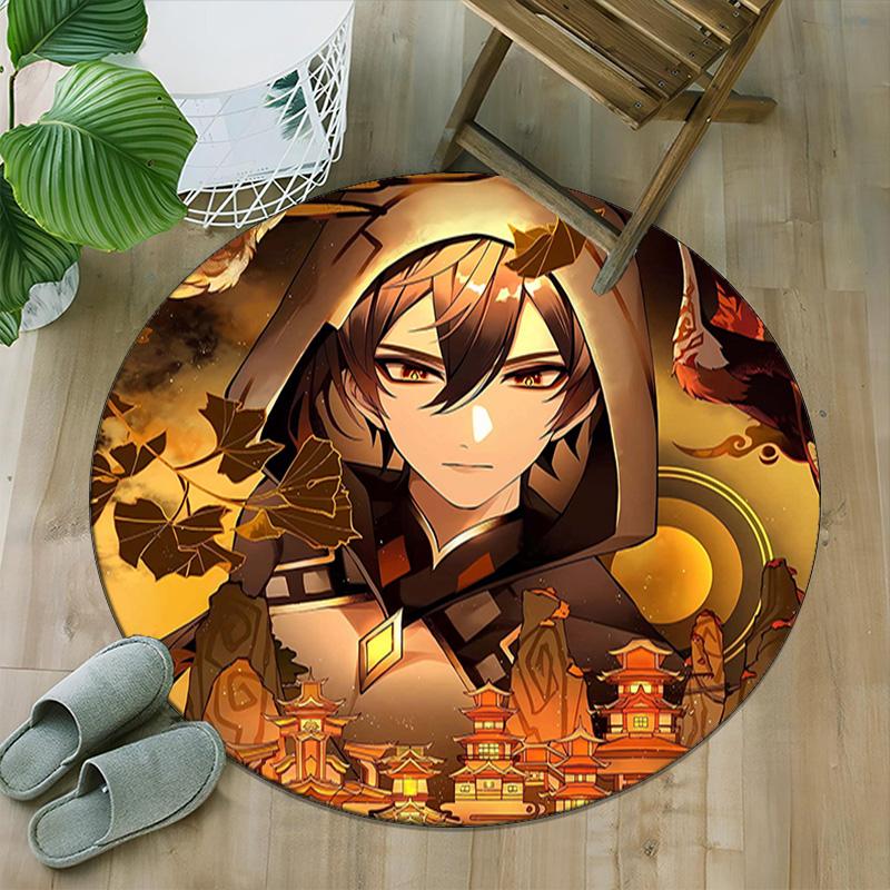 1pc Genshin Impact2 Print Round Carpet Chair Round Carpet Suitable for Bedroom Living Room Home Decorative Carpet
