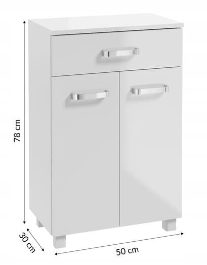 Bathroom cabinet standing on legs, white gloss, 50x78 cm, Mila