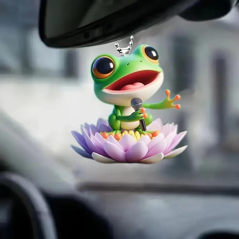 Charming Acrylic Frog With Flower Decoration Car Hanging Ornament Ideal For Car Decor