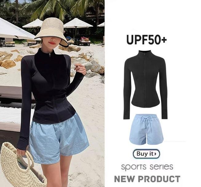 Korean ins sunscreen long-sleeved sports surfing floating wetsuit split swimsuit women s four-piece set S
