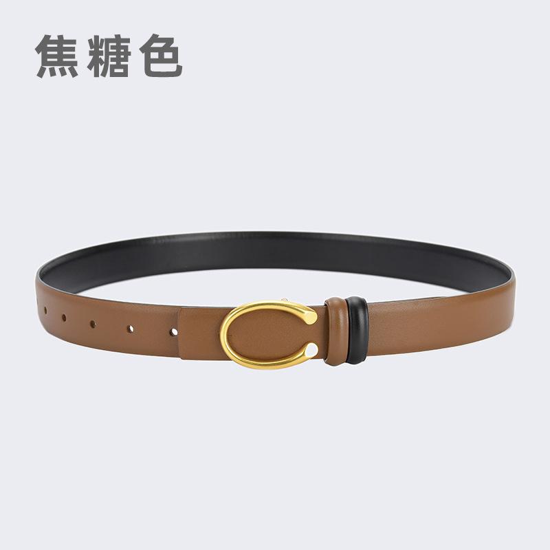 Four Seasons Available New Simplified Version Double Sided Buckle Belt Alloy Women'S Belt Fashion Versatile Leather Decorative Thin Belt