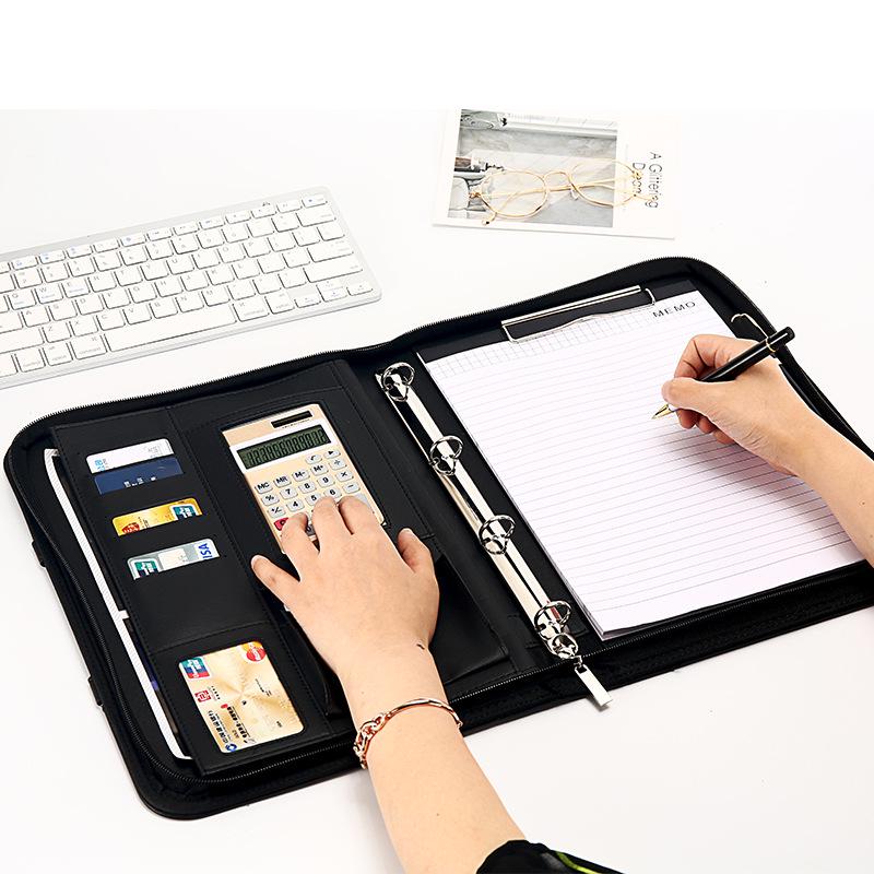 Multifunctional A4 Leather Zippered Business Folder