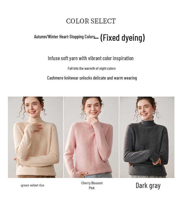 Women's Cashmere Rolled Hem High-Collar Hollow Sweater - Loose Knit Base Layer for Autumn/Winter
