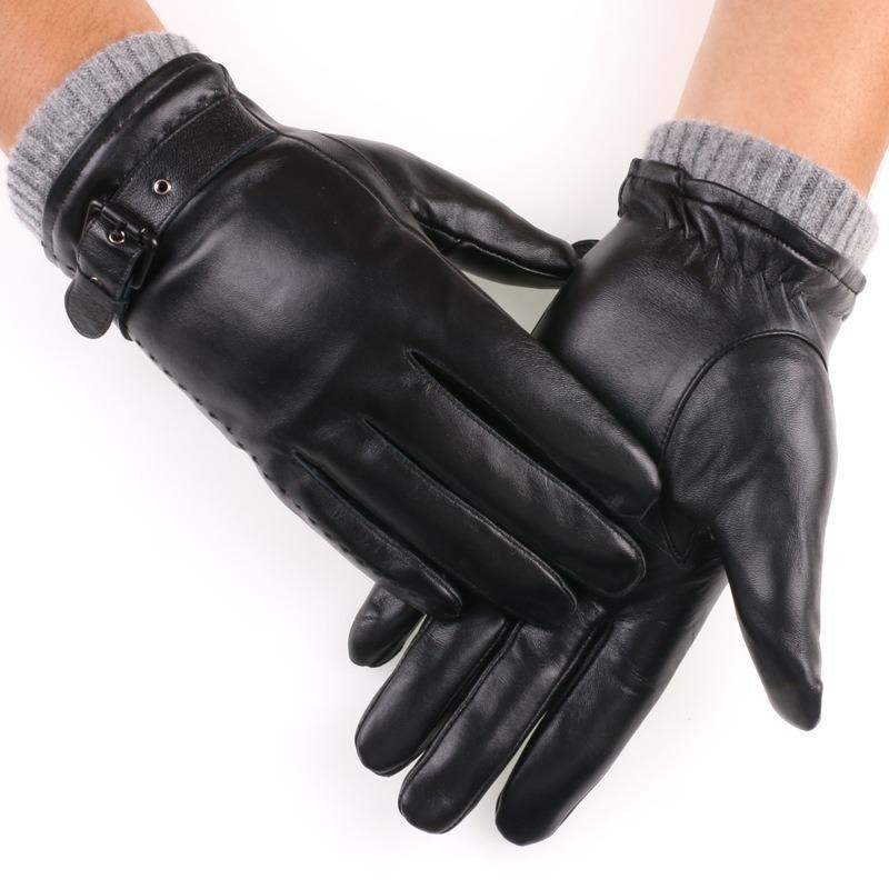 New Autumn and Winter Men's Leather Gloves, Velvet Thickened Cold-proof and Warm Cycling Sheepskin Touch-screen Gloves, Winter