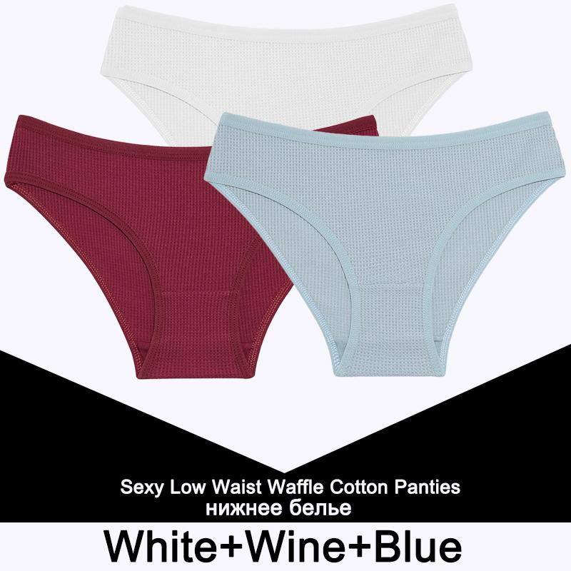 3PCS/Set Damen Waffel Baumwolle Slips Sexy Dessous Damen Unterwäsche Unterhose Slips Mädchen Einfarbige Intime Slips Für Frau