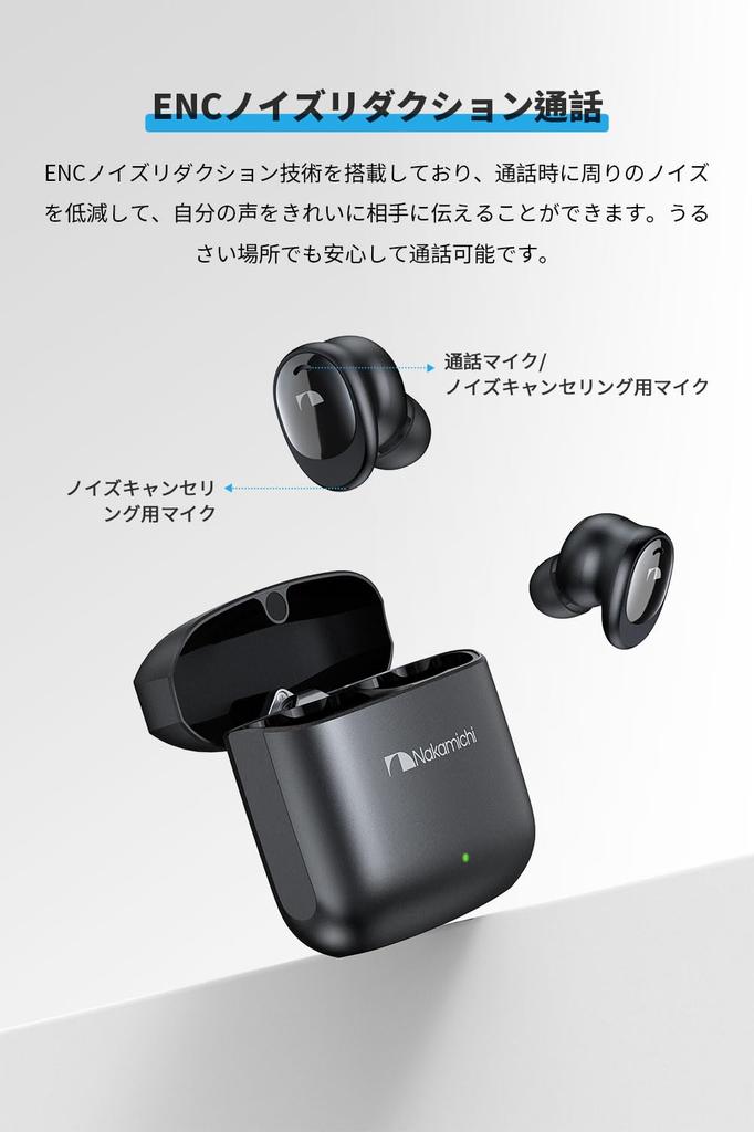 Nakamichi ELITE FIVE 022ANC Wireless Bluetooth Active Noise ENC Noise Ambient Sound Alloy Up to 28 Hours of Single Ear Type Earbuds, 5.2, Cancelling,
