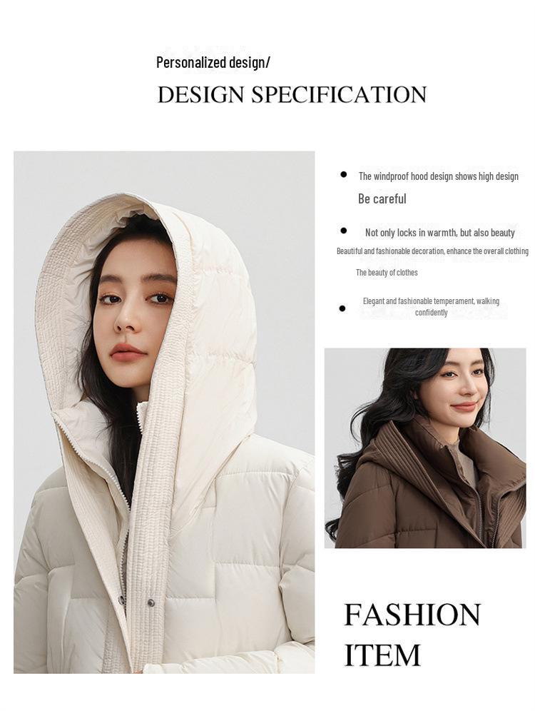 Women's Light Luxury Hooded Down Cotton Coat - Winter, Long, Loose, Large Size, Korean Style, Thick