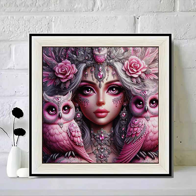 New Arrival 5D DIY Full Circle Diamond Painting "Owl and Goddess" Embroidery Cross Stitch Home Decor Gift