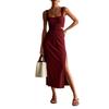 Summer European and American New Holiday Style Pleated Waist Suspender Fashionable and Elegant Side Split Dress