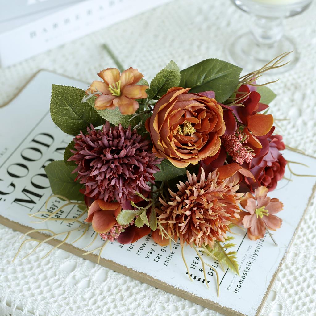 1PC Artificial Roses Flowers Home Decoration Valentine's Day Wedding Bridal Bouquets Garden Fake Silk Peony Hydrangea Vase Board