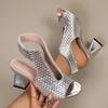 Damen Sommer Blockabsatz Römische Sandalen, Hohl geschnittener besonderer Absatz, Klettverschluss High Heels, Modische Lässige Damen Schuhe