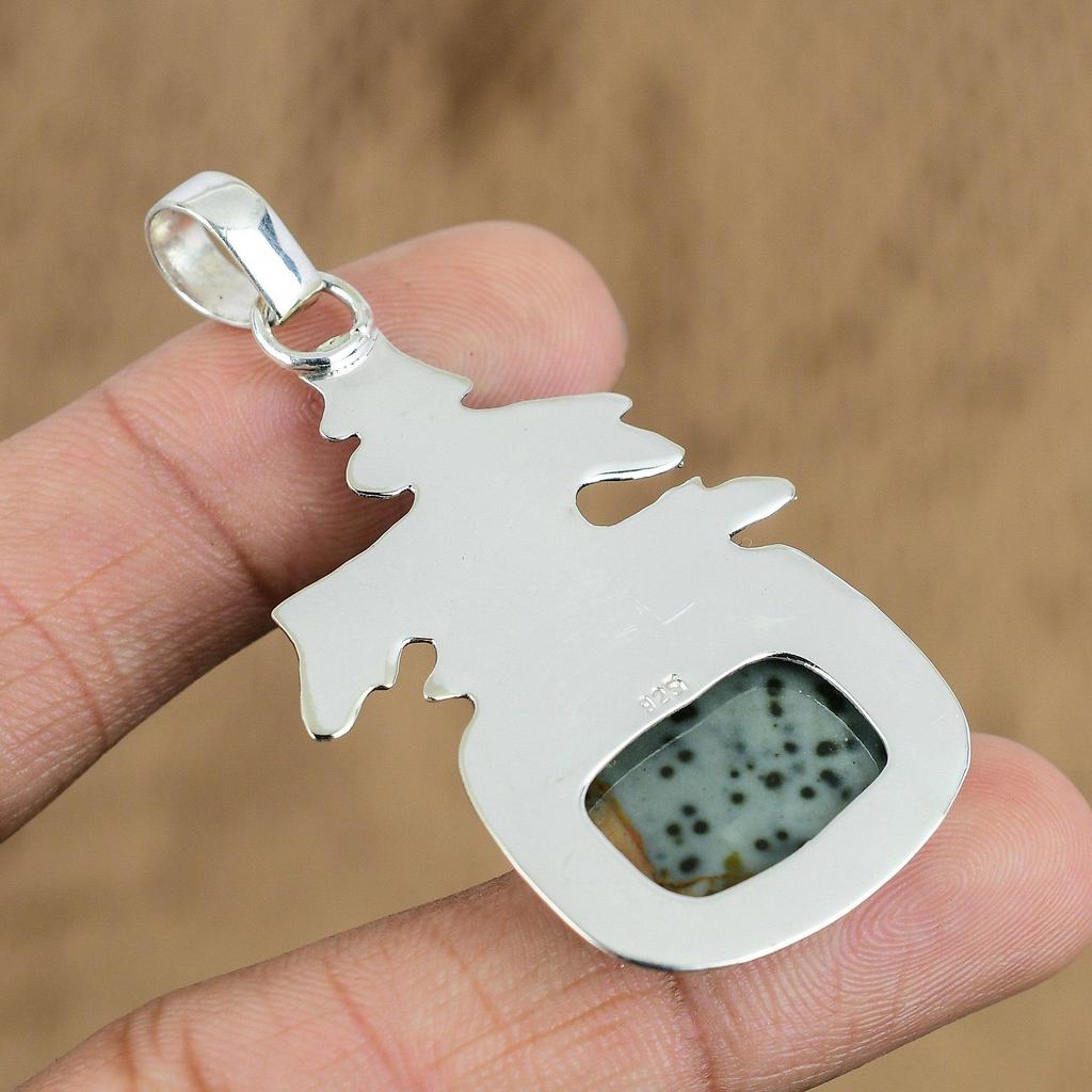 Natural Ocean Jasper Gemstone Pendant Green 925 Sterling Silver Indian Jewelry