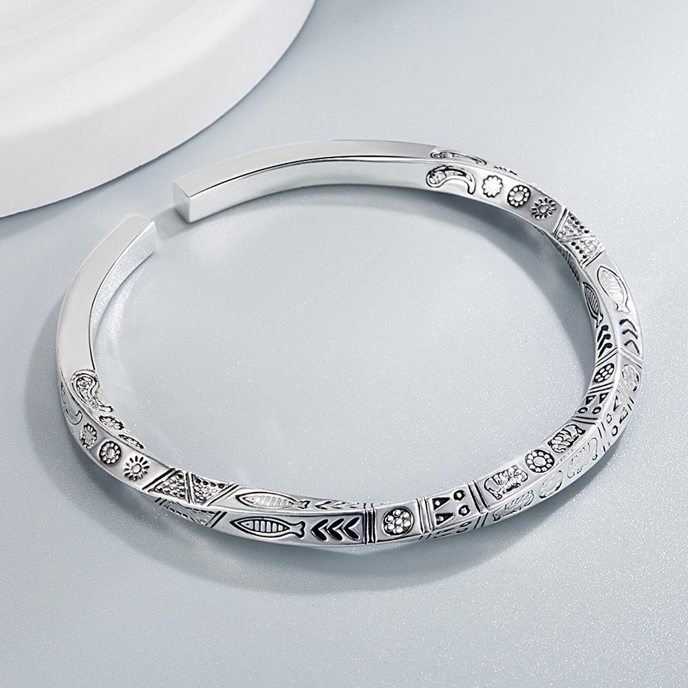 

Браслет в этническом стиле Personality Twist Totem, женский посеребренный сплошной браслет в стиле бохо, ретро-браслет с открывающимся ремешком