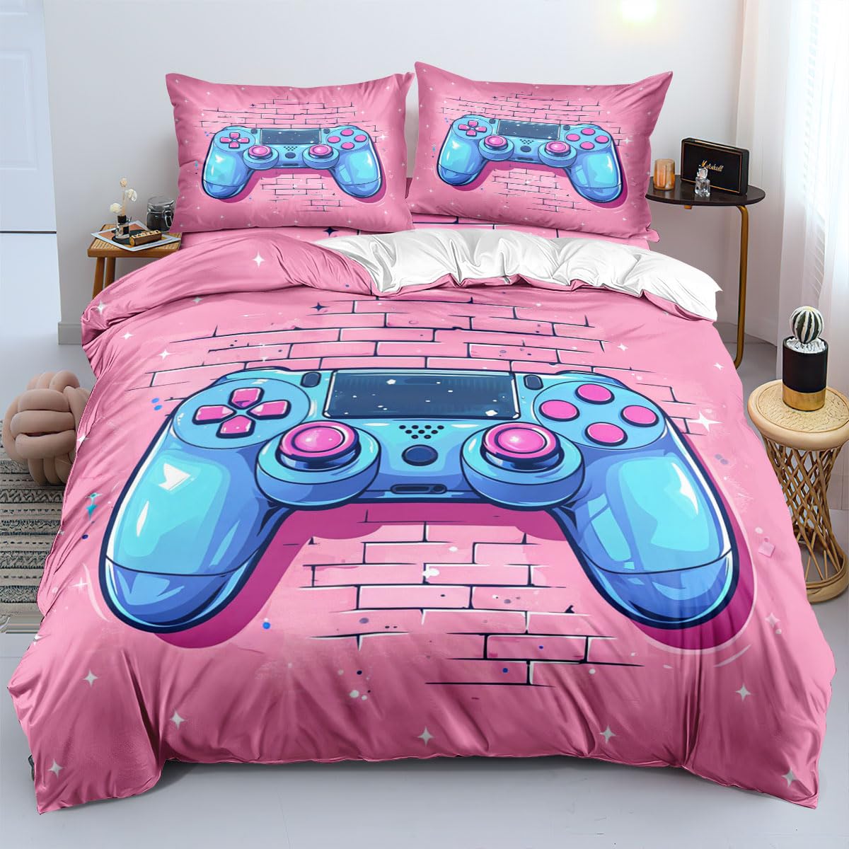 

Gamepad Duvet Covers For Kids Teens Girls Queen King Lightweight Bedspread Cover Bedroom Decor Game Lovers Geometry Bedding Sets EU Single(135x200cm)