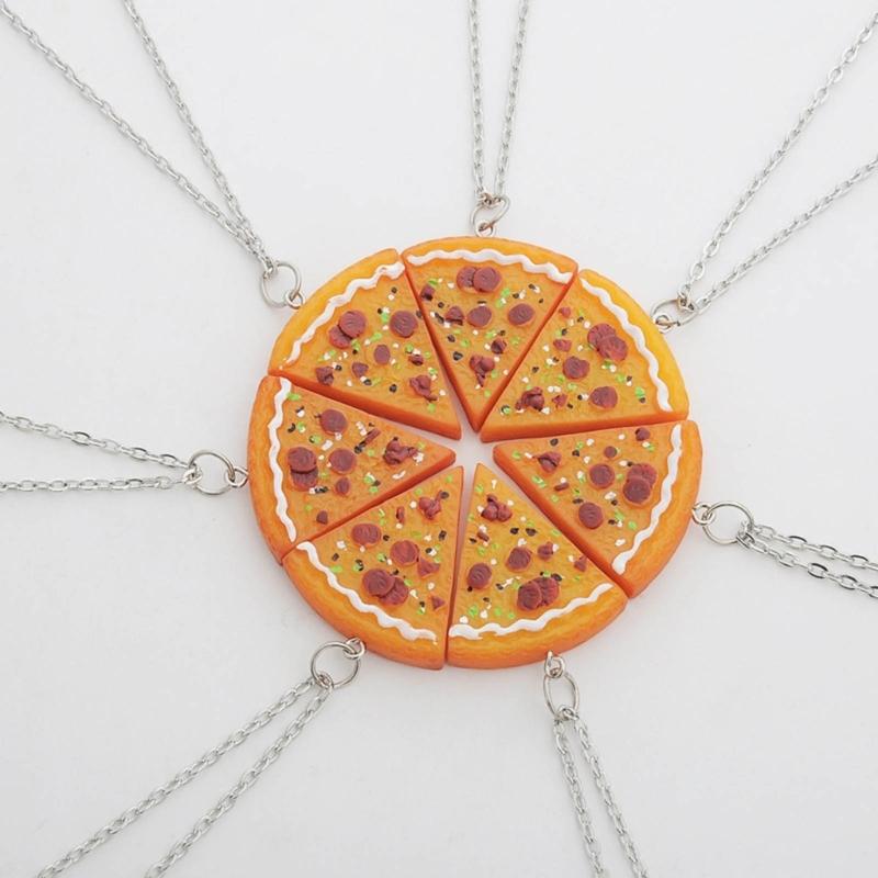 Set di 7 Collane/Portachiavi Bizzarri a Forma di Pizza per Coppie Amanti del Cibo Regali per Amici