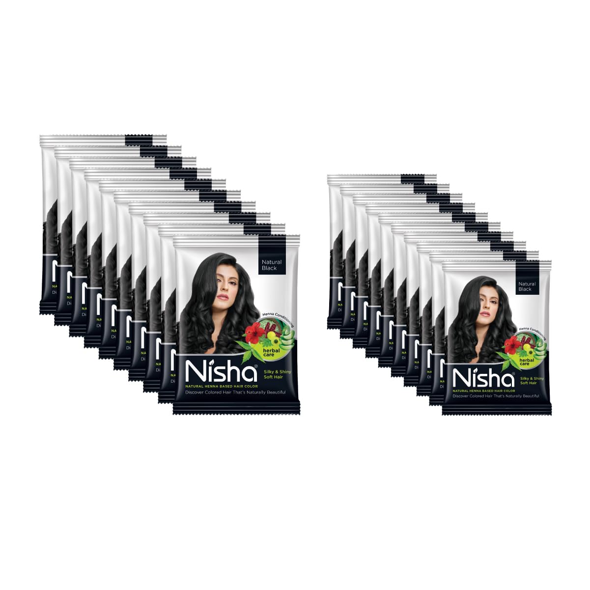

Nisha Natural Henna Powder Hair Color Natural Black Herbal Conditioning Dye For Soft Shiny Hair Men Women 25g Pack OF 10