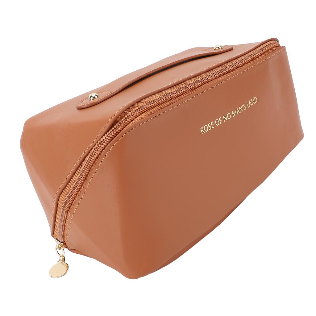 Reise Make-up Tasche Tragbar Wasserdicht PU Leder Kulturbeutel Hohe Kapazität Kosmetik Aufbewahrungstasche mit Griff Braun