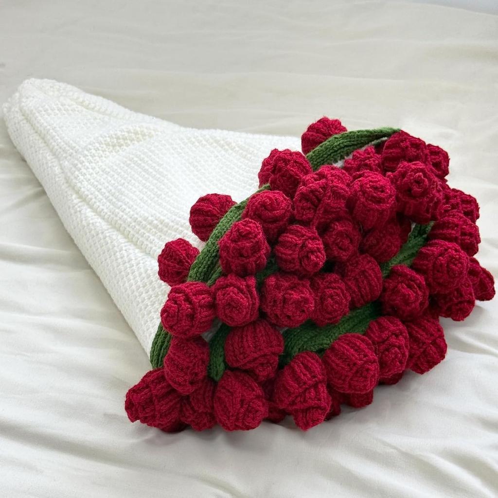 Crochet Flowers Bouquet Blanket Handmade Rose Blanket Round Floral Soft Romantic Gifts for Birthday Wedding Home Decor Bed Sofa-Finished Product