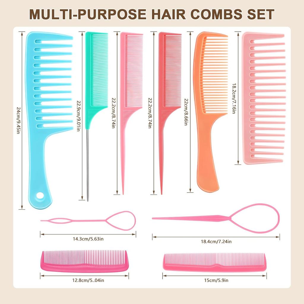 NICEMOVIC Comb for Women Wide Tooth Hair Combs & Rat Tail Comb Topsy Tail Hair Tool 10 PCS Hairs Combs Set Shaping Tool Suitable for Curling,