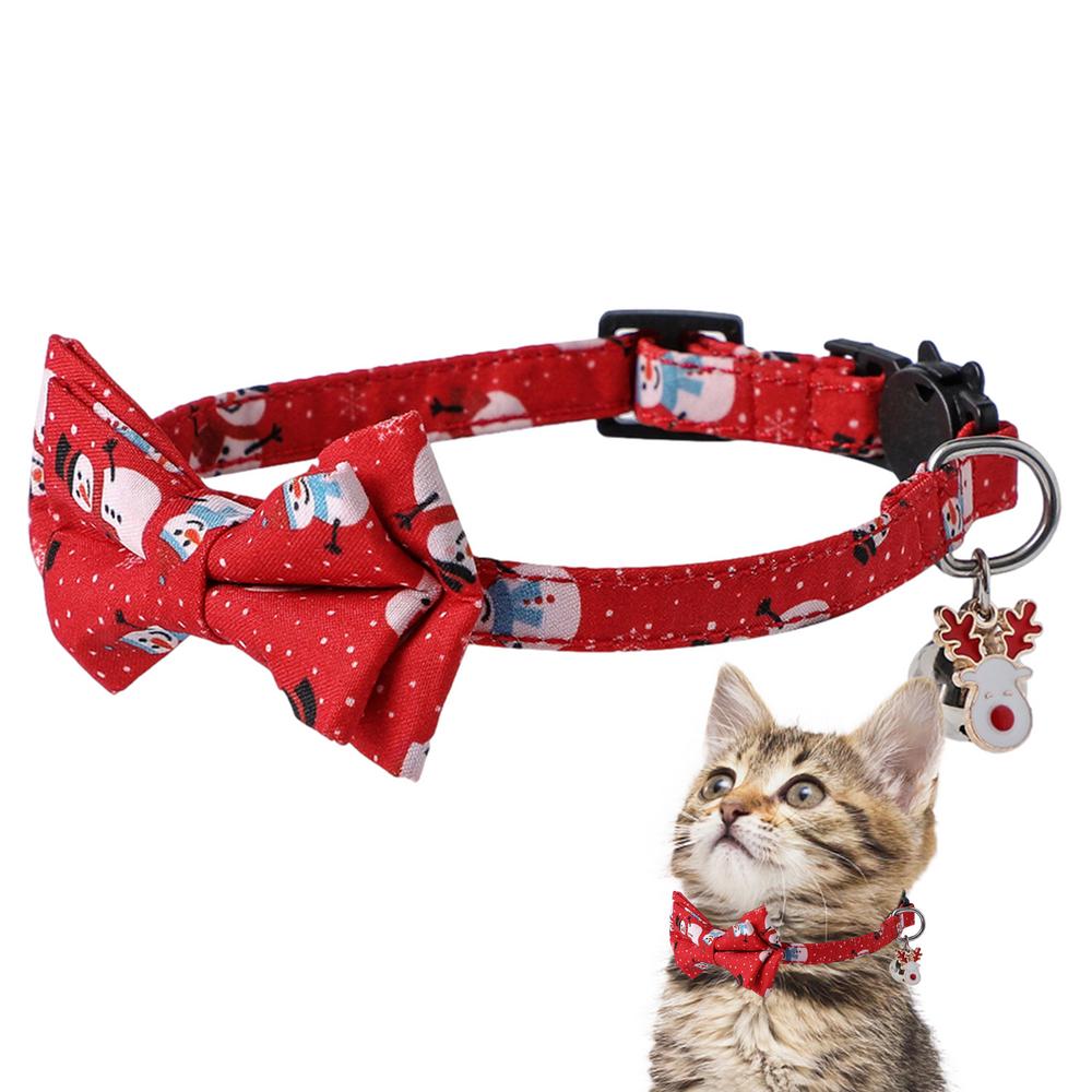 Christmas Cat Collar Breakaway Kitten Collar With Bell Adjustable Snowflake Bow Christmas Collars For Cat Thanksgiving Day