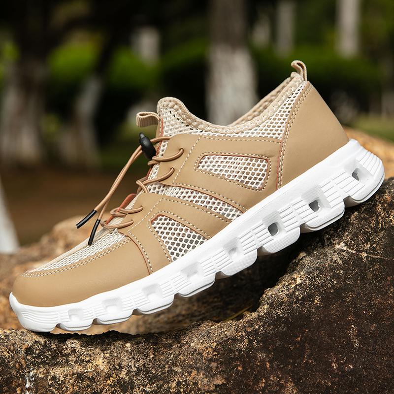 

Летние дышащие мужские сетчатые туфли Hole Shoes Легкие удобные мужские кроссовки Повседневная обувь 45 песочный