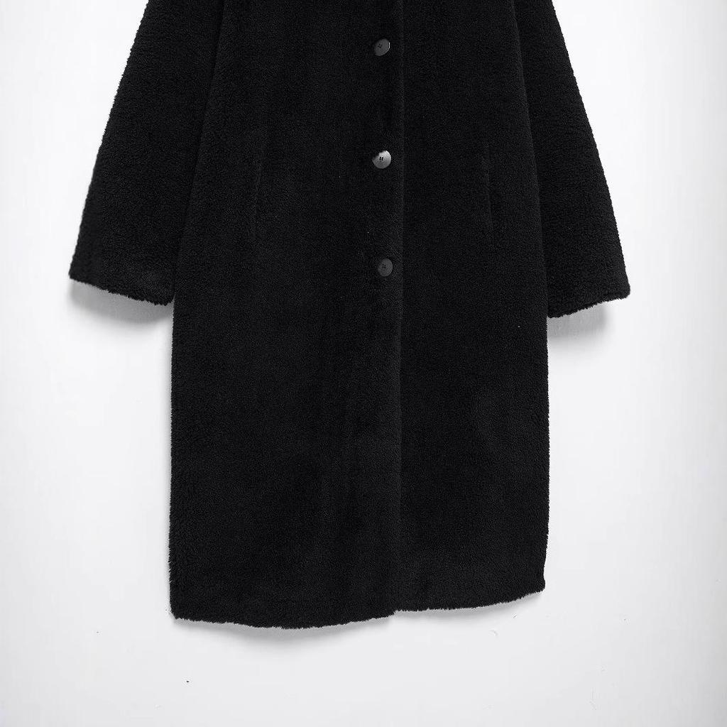 European-American Style Women's Winter Fleece Long Coat with Stand-Up Collar - Versatile, Warm Outerwear