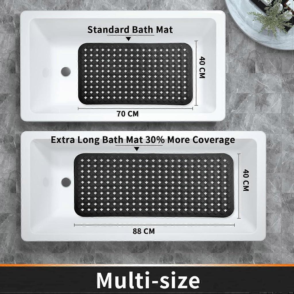 Bath Mat Non Slip, Shower Mat with Drain Holes Suction Cups, Machine Washable, BPA, Latex, Phthalate Free, 70 x 40 cm,Clear Black