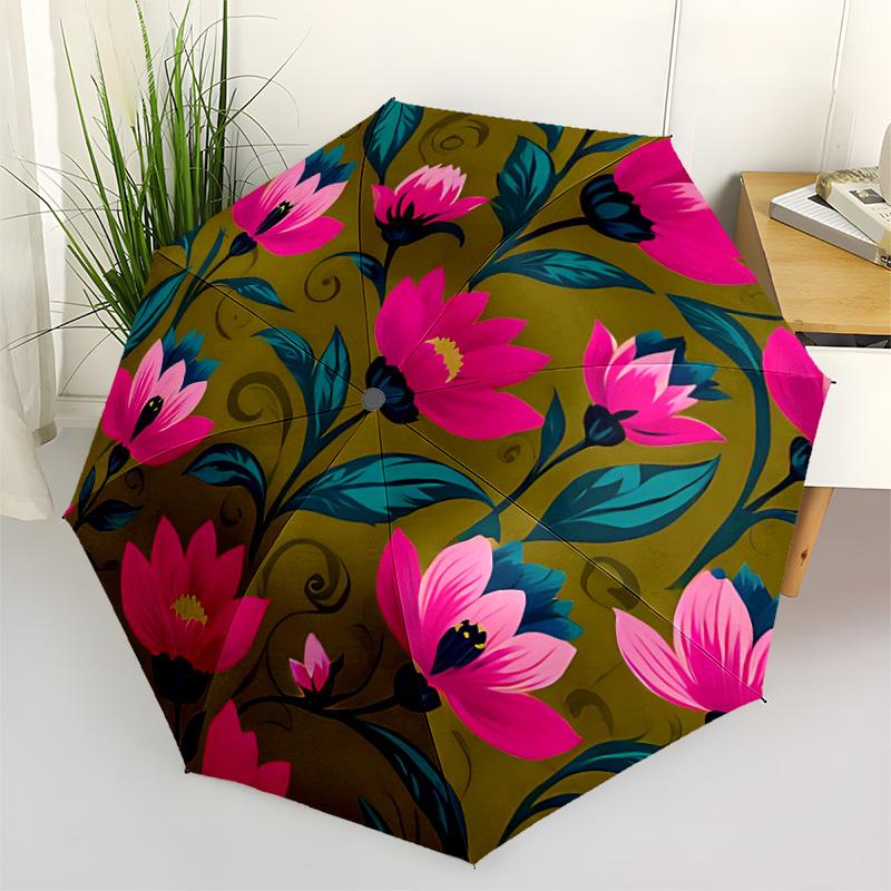 

1pc Floral Pattern Automatic Folding Umbrella. Portable collapsible design, Best birthday festival gift yy250924141