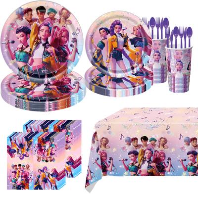 KPOP Demon Hunters Feestartikelen Tafelgerei Collectie Verjaardagsfeest Ballonnen Bord Banner Decor Meisjes Baby Douche Kerstmis Benodigdheden