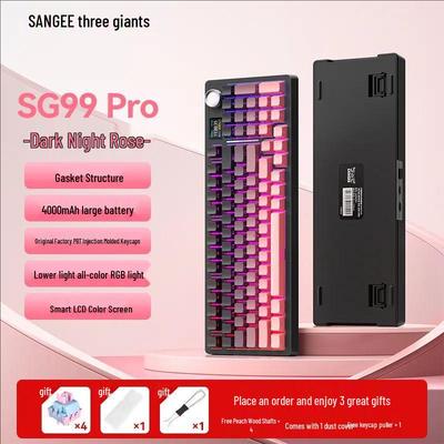 Three Giants SG99 Pro: Three-Mode Bluetooth Mechanical Keyboard with Display, Custom Hot-Swap Keys, Side-Engraved Gradient.