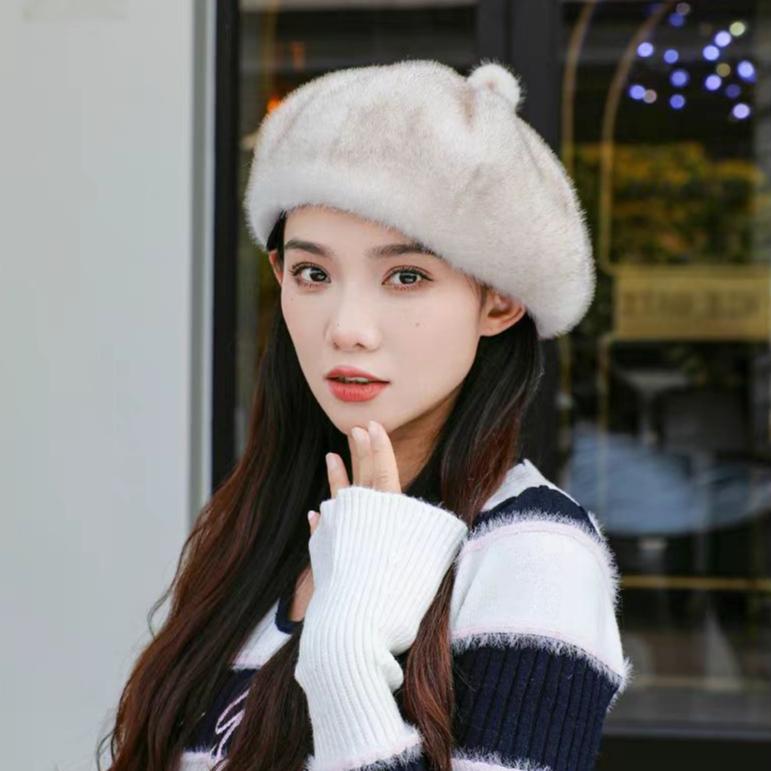 Artificial Fur Women's Velvet Hat Winter Outdoor Travel Warm Hat Imitation Leather Eight-pointed Hat Noble Quality Fashion Imitation Mink Fur Beret