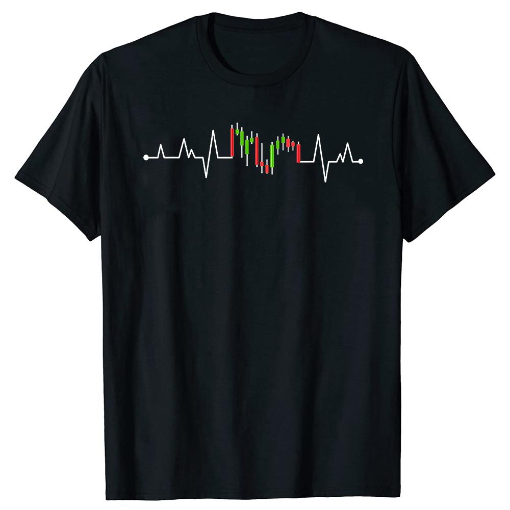 Day Trading Stock Exchange Share Price Heartbeat Trader Tshirts Men Print Loose Oversized Streetwear Hip Hop Unisex T Shirt