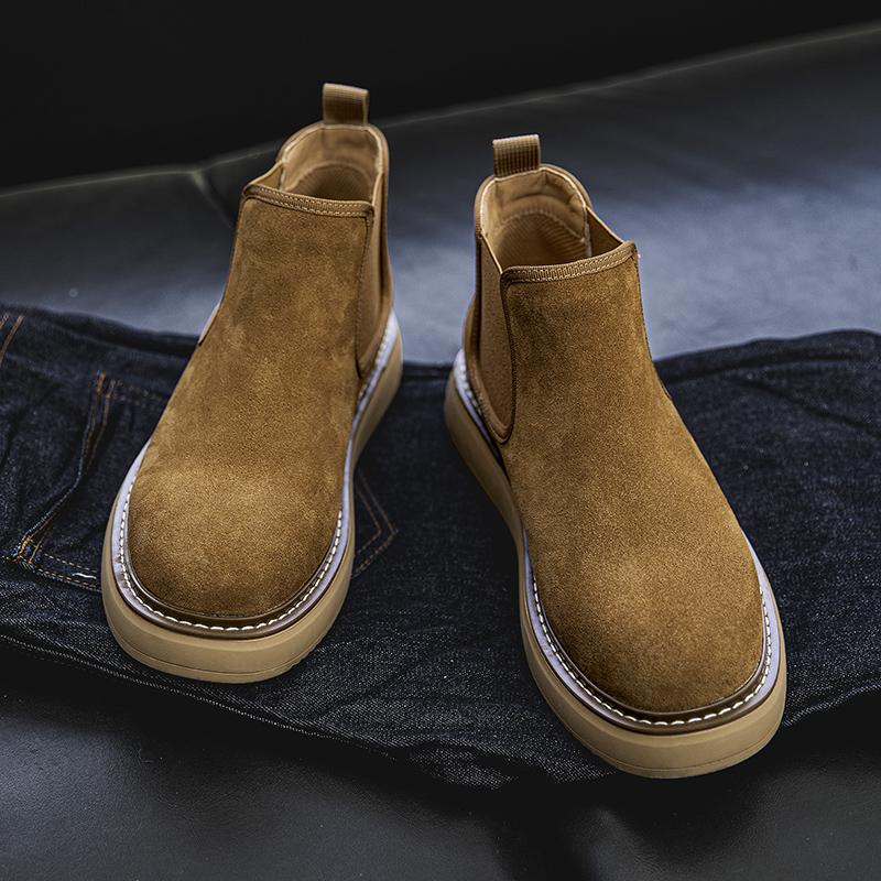 Fashion Genuine Leather Men Winter Short Plush Boots British Style Warm Casual Leather Thick Bottom Winter Shoes Outdoor Walking Shoes