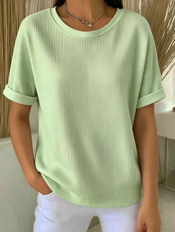 2026 Summer New Fashion: Simple Solid Color Waffle Knit Round Neck Short Sleeve Top