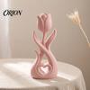Stylish Entrance Hall Decor 3D Printed Tulip Flower Figurine with Hollow Heart Decor, Modern Desktop Decorative Figurines Ornament, Sculpture