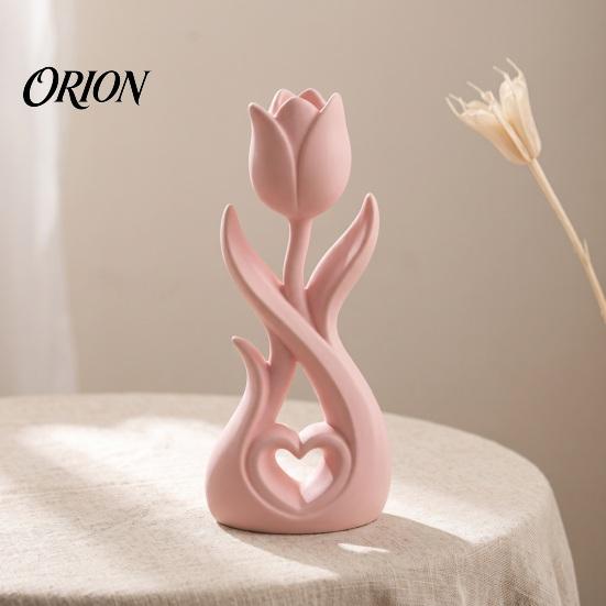 Stylish Entrance Hall Decor 3D Printed Tulip Flower Figurine with Hollow Heart Decor, Modern Desktop Decorative Figurines Ornament, Sculpture