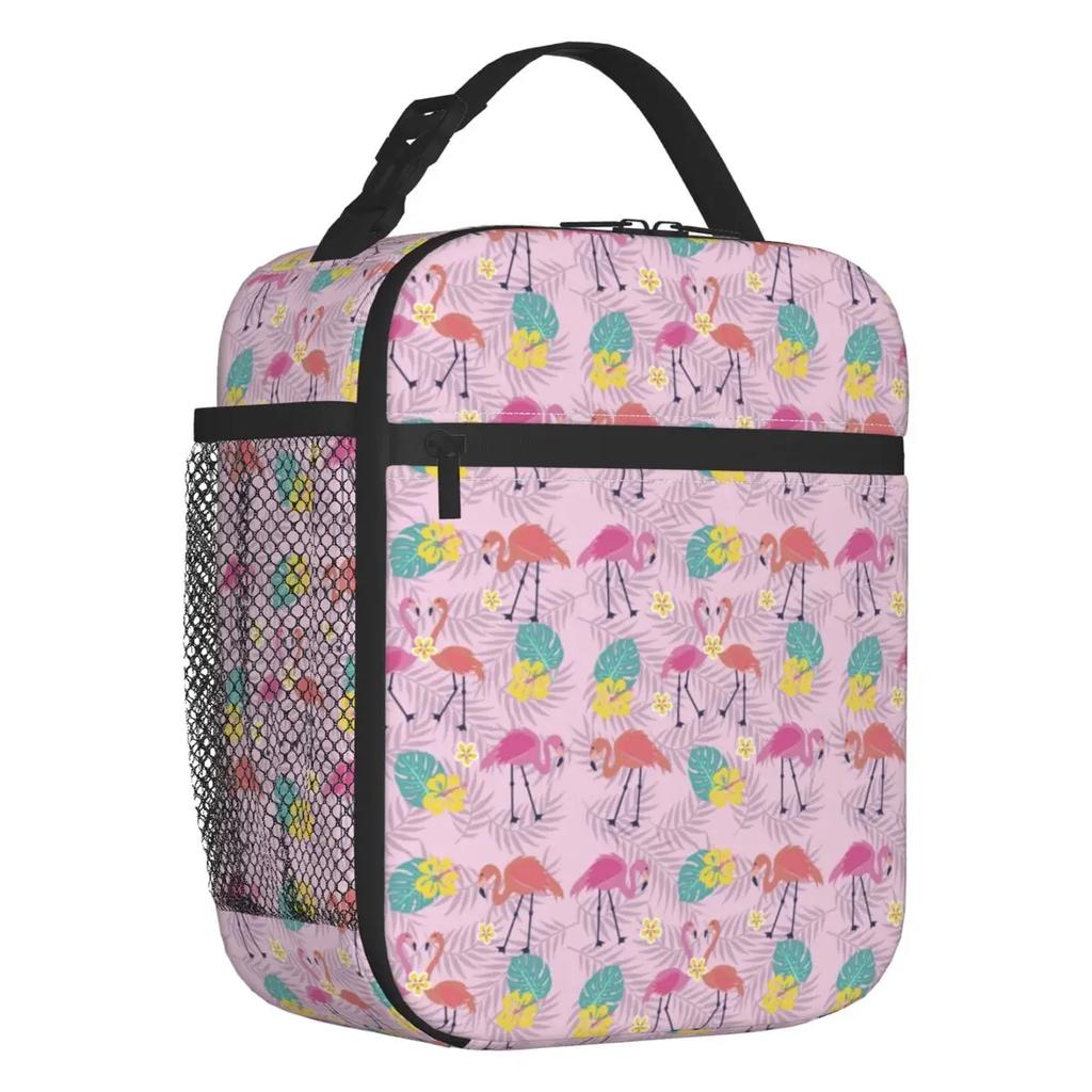 Pink Flamingo Summer Vibes Flamingos Pattern Portable Lunch Boxes Cooler Thermal Food Insulated Lunch Bag Kids School Children