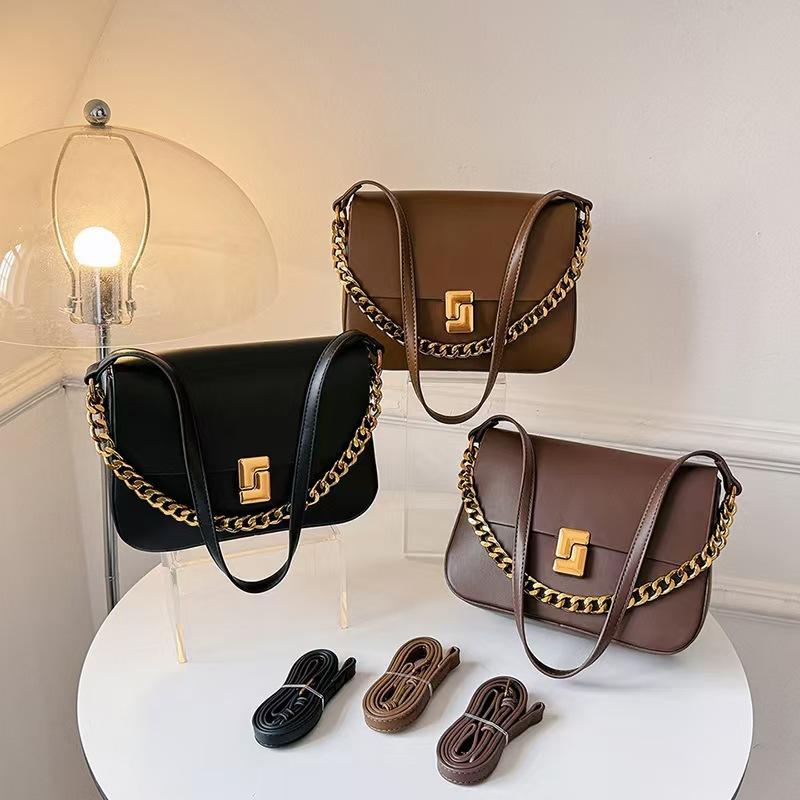 Premium Texture Lock Chain Tofu Bag Trendy And Simple Single Shoulder Messenger Commuter Bag Double Shoulder Strap