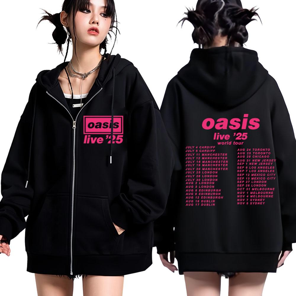 

Oasis Live Tour Aesthetics Графическое худи на молнии с длинным рукавом, свободное, повседневное, с капюшоном, оверсайз, хип-хоп, куртка на молнии 3XL