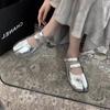 Cowhide version~ 2025 new split-toed Mary Jane silver single shoes women's cloud ballet shoes flat grandma shoes
