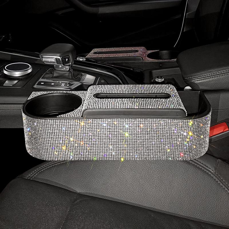 

Новый блестящий органайзер для автомобильного сиденья со стразами, коробка для хранения автомобильных зазоров, герметичный подстаканник, монеты, ключи, коробка для салфеток, авто белый