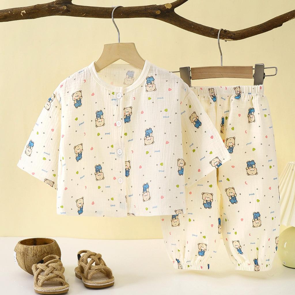 Children's Lightweight Cotton T-shirt Set - Summer Boys' Pajama Set For Kids, Girls' Casual Home Wear 2-piece Set