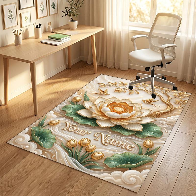 Elegant Theme Soft Crystal Velvet Rug Custom Name & Text Print Non Slip Floor Rug for Bedroom Living Room
