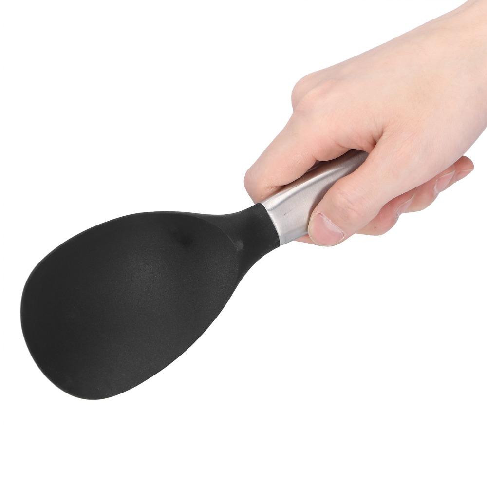 Eco Friendly Silicone Silicone Spoon Heat Resistant Non Stick Rice Paddle Steel Handle Soft Edge Wok Ladle Meal Prep