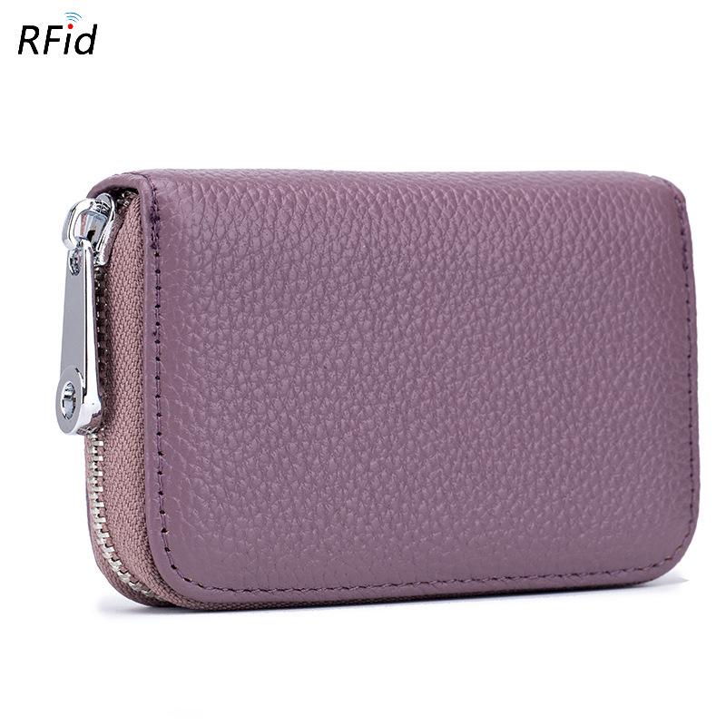 Card bag organ zipper men's cowhide rfid anti-theft brush magnetic women's card holder
