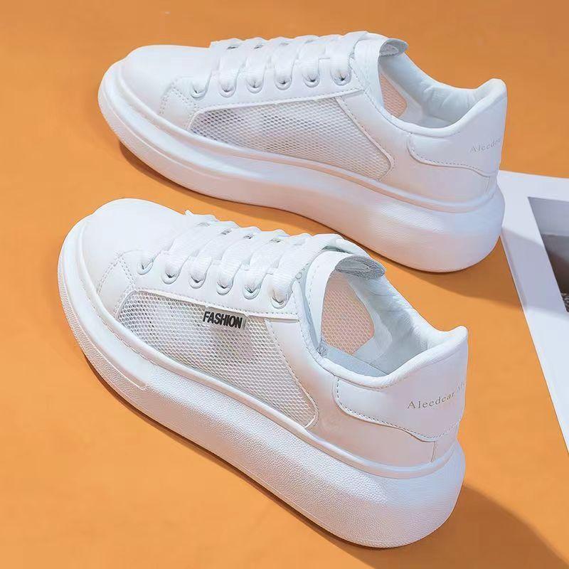 

Женские белые туфли, летние сетчатые дышащие кроссовки для пар, туфли на платформе для папы, полые сетчатые туфли, кроссовки с юбкой 40