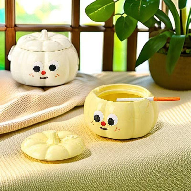 Cute Ceramic Ashtray with Lid Creative Personalized Office Home Living Room Decorative Commercial Use Ashtray Simple Modern