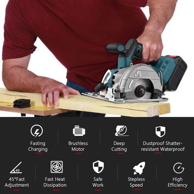 21V Circular Saw 5 Inch Cordless Electric Circular Saw 5300RPM Max Cutting Depth 2.5 Inch with 2