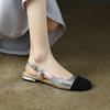 Xiaoxiangfeng Color Matching Low-heeled Bag Head Sandals Women's 2024 Summer New Silver Rear Empty Flat Shoes